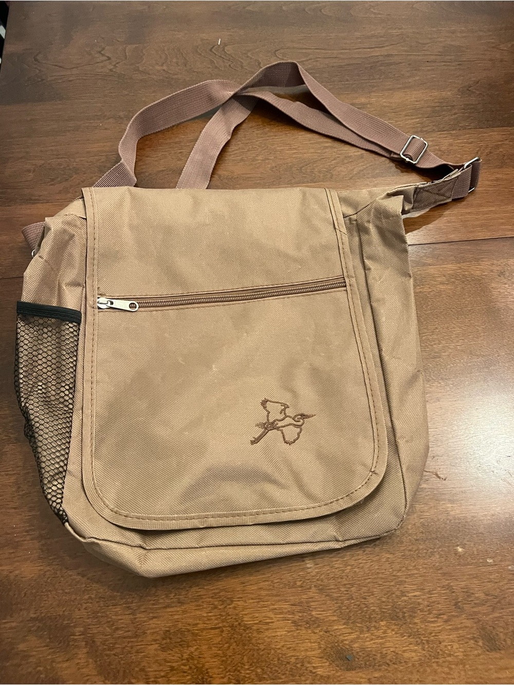 Brown Canvas Crossbody Messenger Bag with Front Zip Pocket